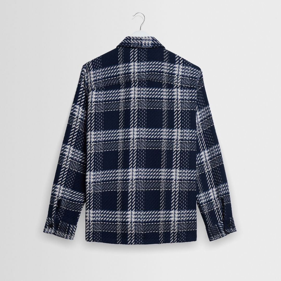 Wax London Whiting Overshirt Plaid Weave - Navy