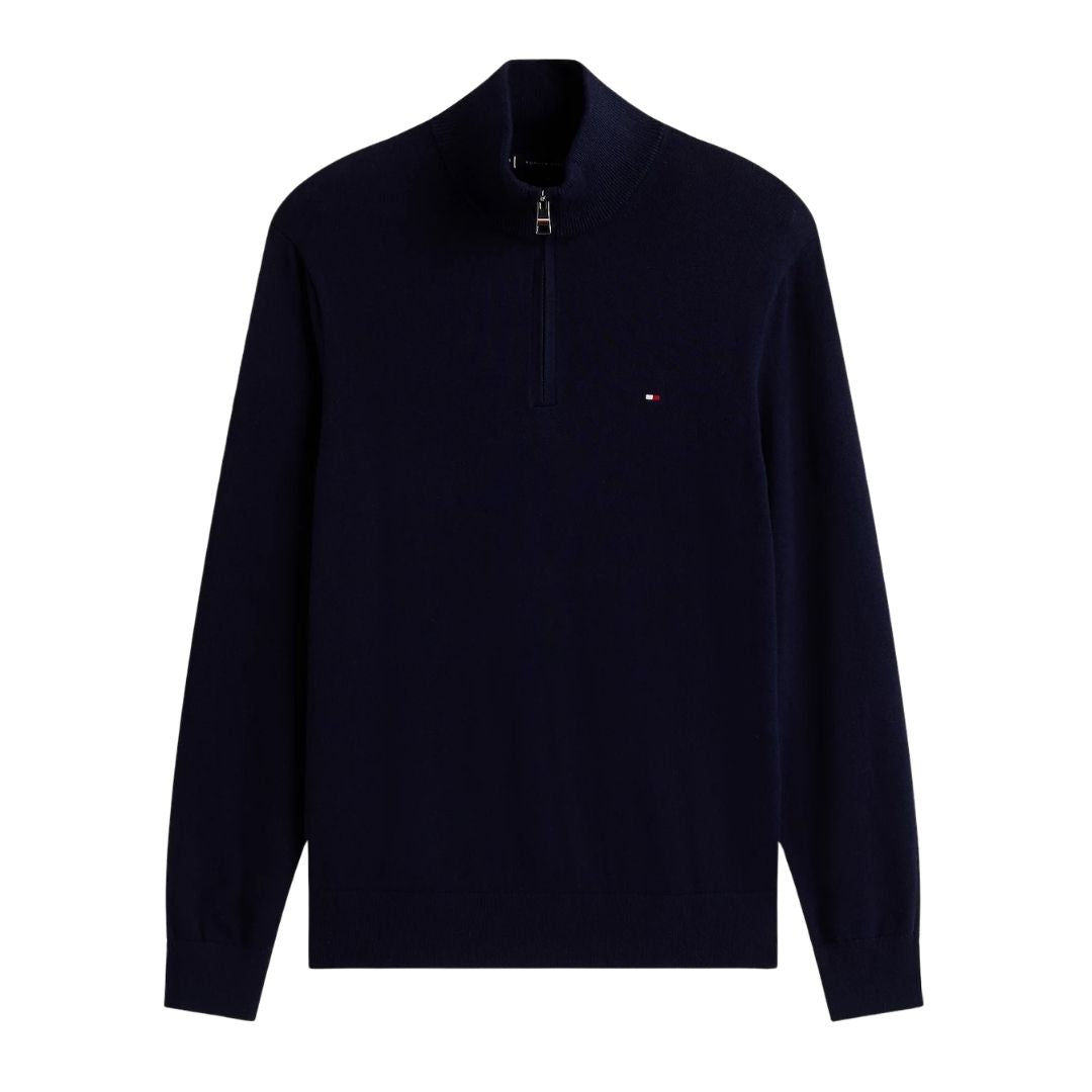 Tommy Hilfiger Mock Neck Quarter-Zip Jumper With Cashmere - Navy