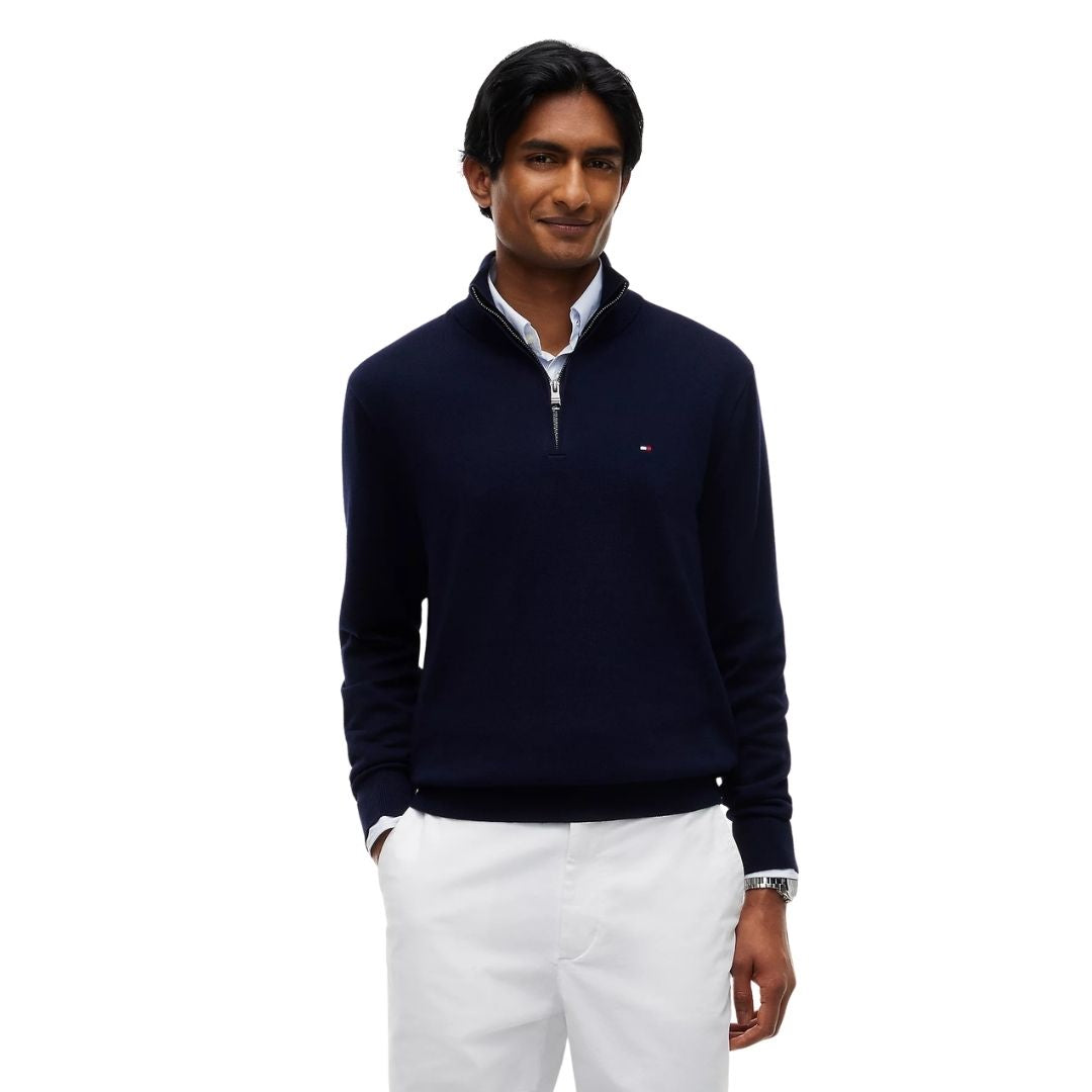 Tommy Hilfiger Mock Neck Quarter-Zip Jumper With Cashmere - Navy