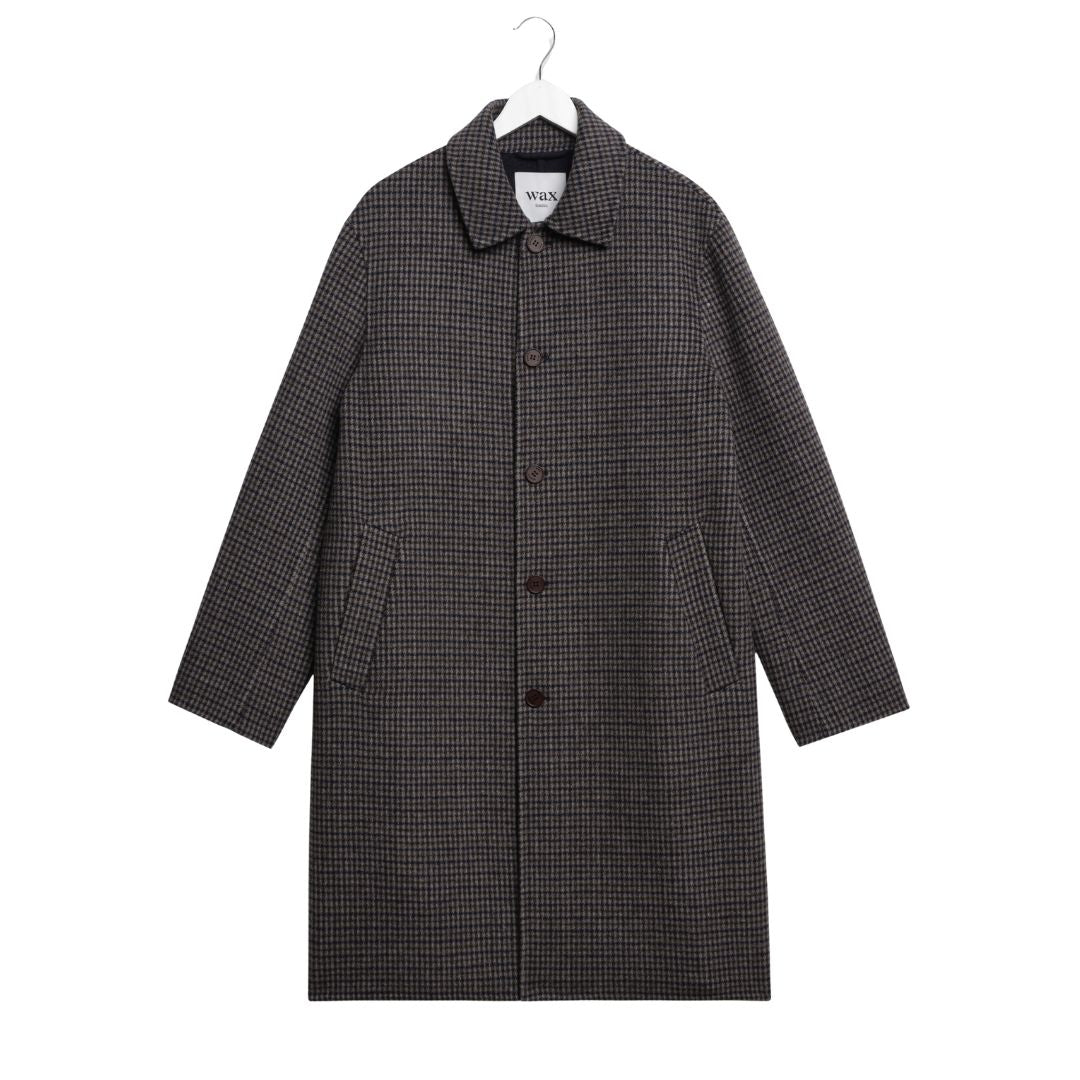 Wax London Stan Coat Double ac Check - Navy/Brown