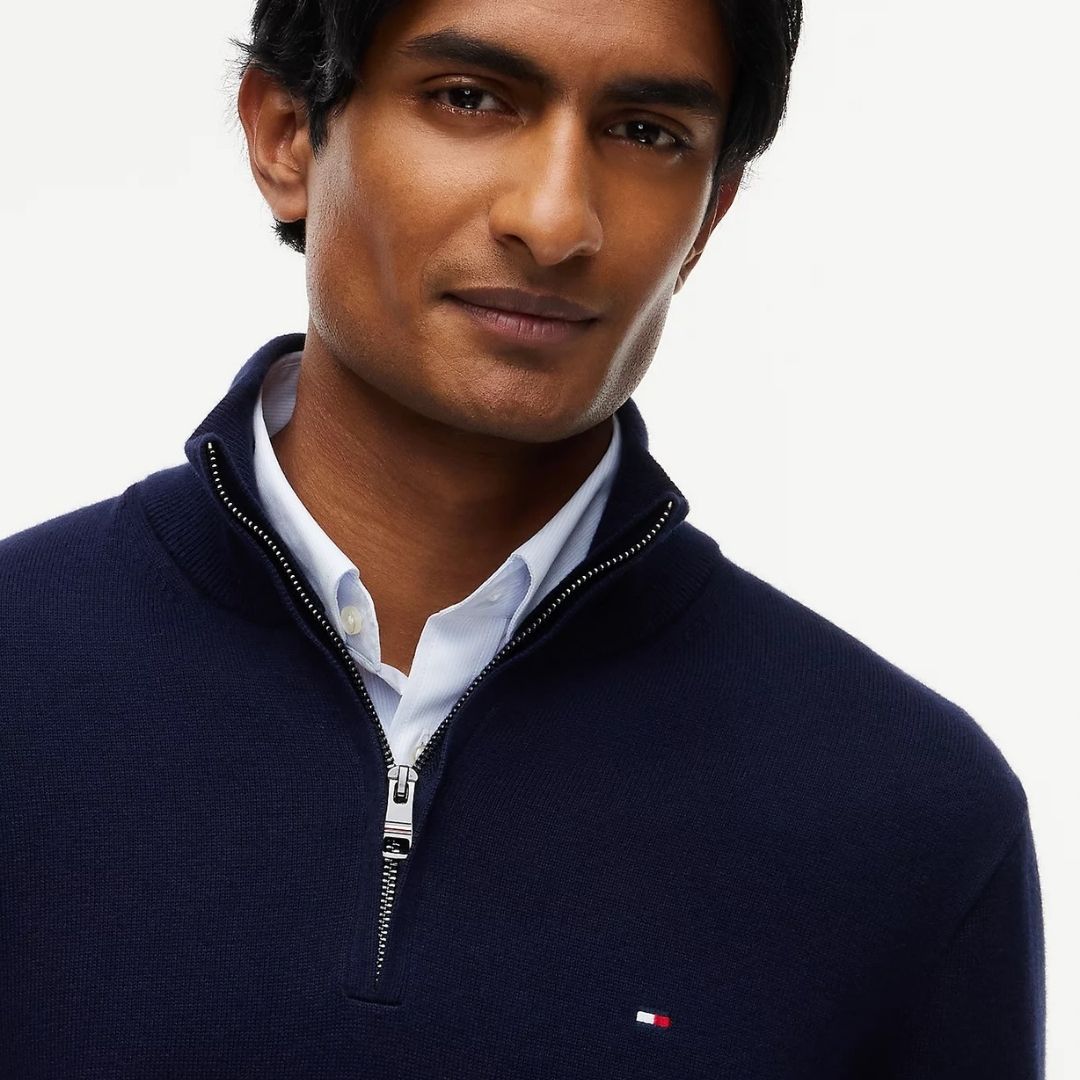 Tommy Hilfiger Mock Neck Quarter-Zip Jumper With Cashmere - Navy