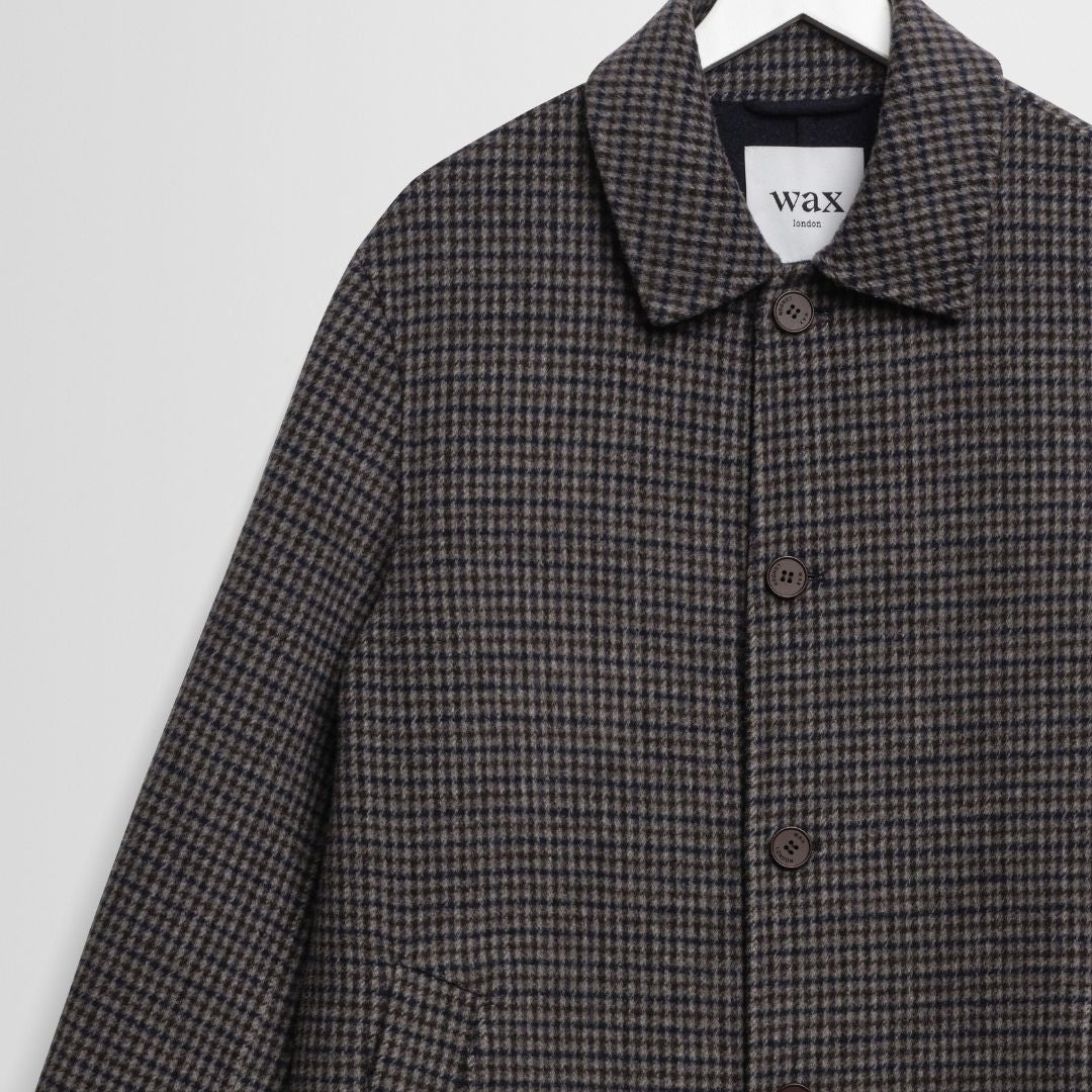Wax London Stan Coat Double ac Check - Navy/Brown
