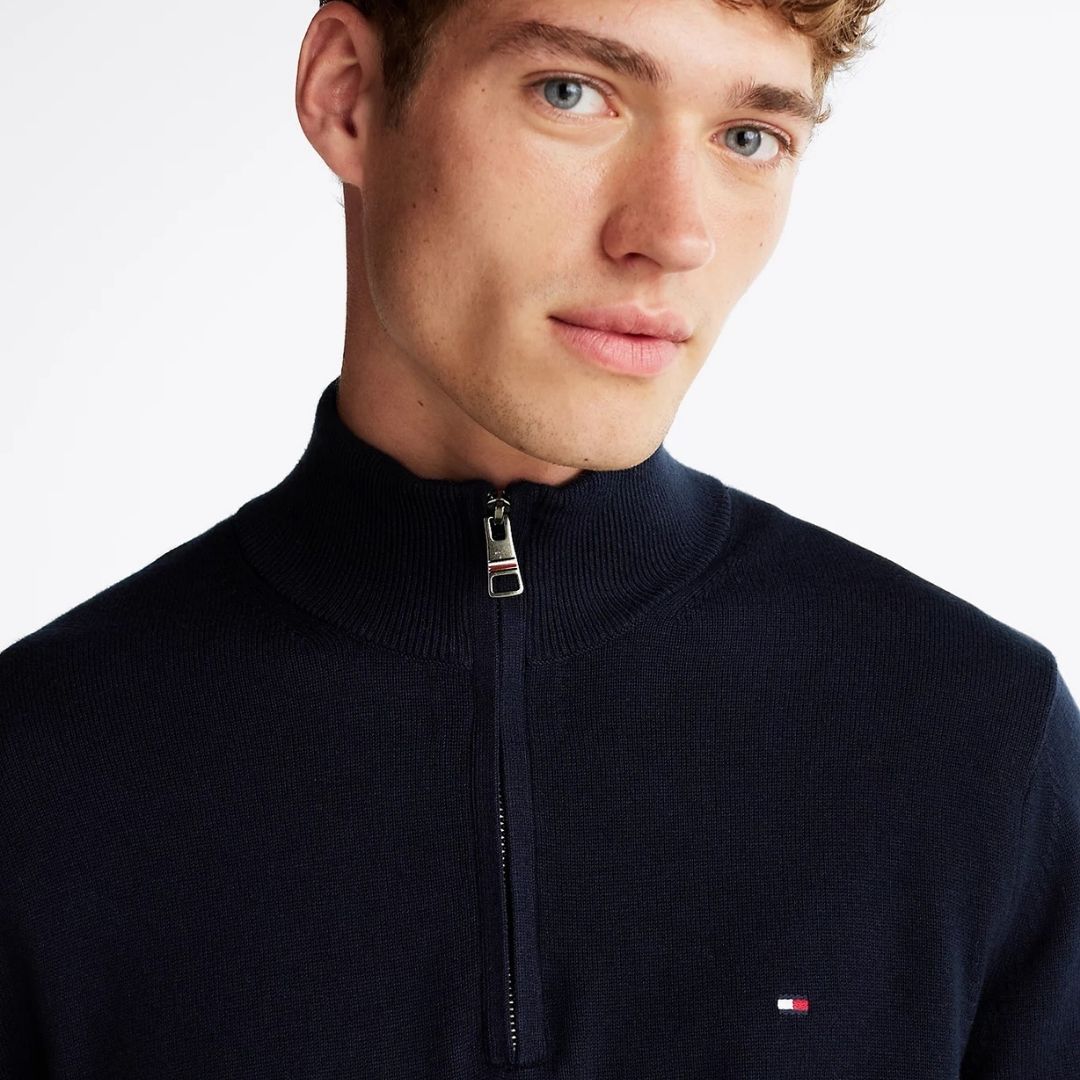 Tommy Hilfiger Mock Neck Quarter-Zip Jumper With Cashmere - Navy