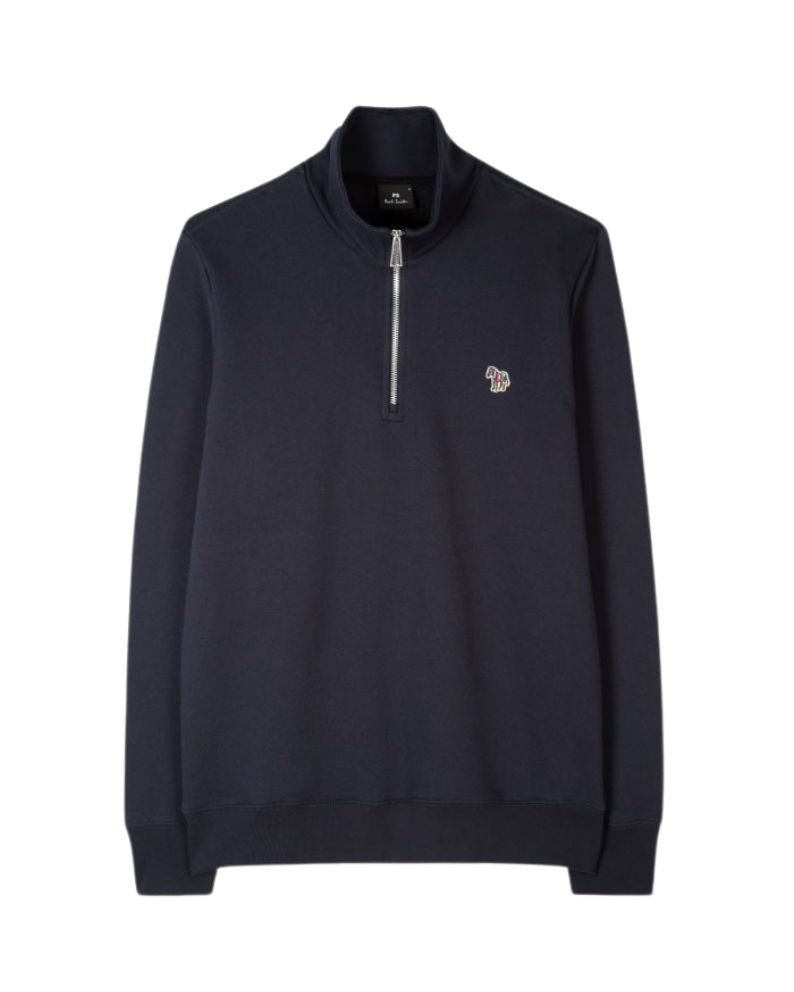 Paul Smith Organic Cotton Zebra Logo Zip Neck Sweatshirt - Navy