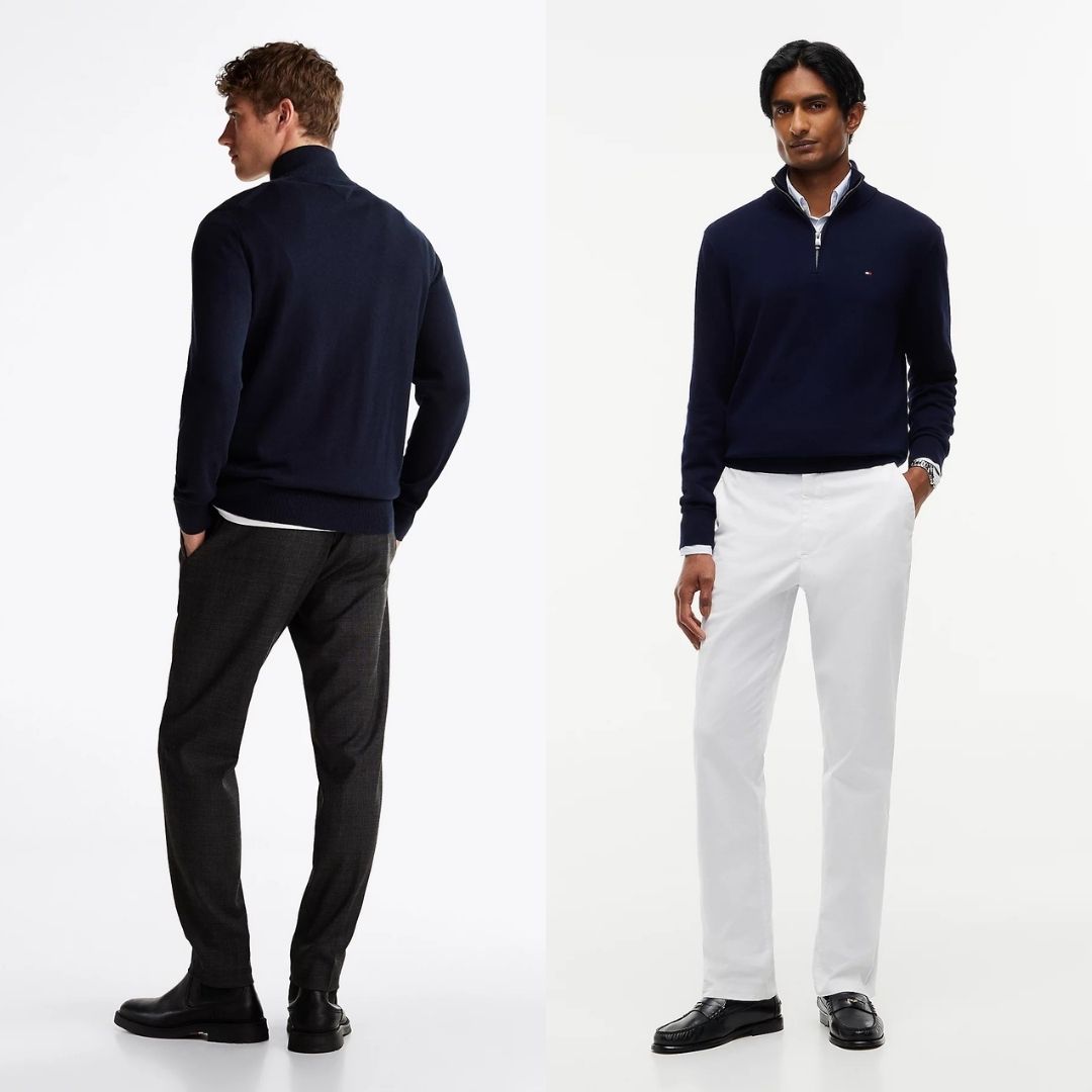 Tommy Hilfiger Mock Neck Quarter-Zip Jumper With Cashmere - Navy