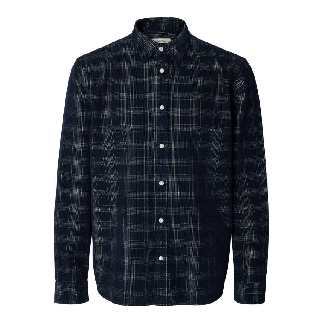 Selected Homme Claus-PAU Reg Cod Check LS Shirt - Sky Captain Egret Blue