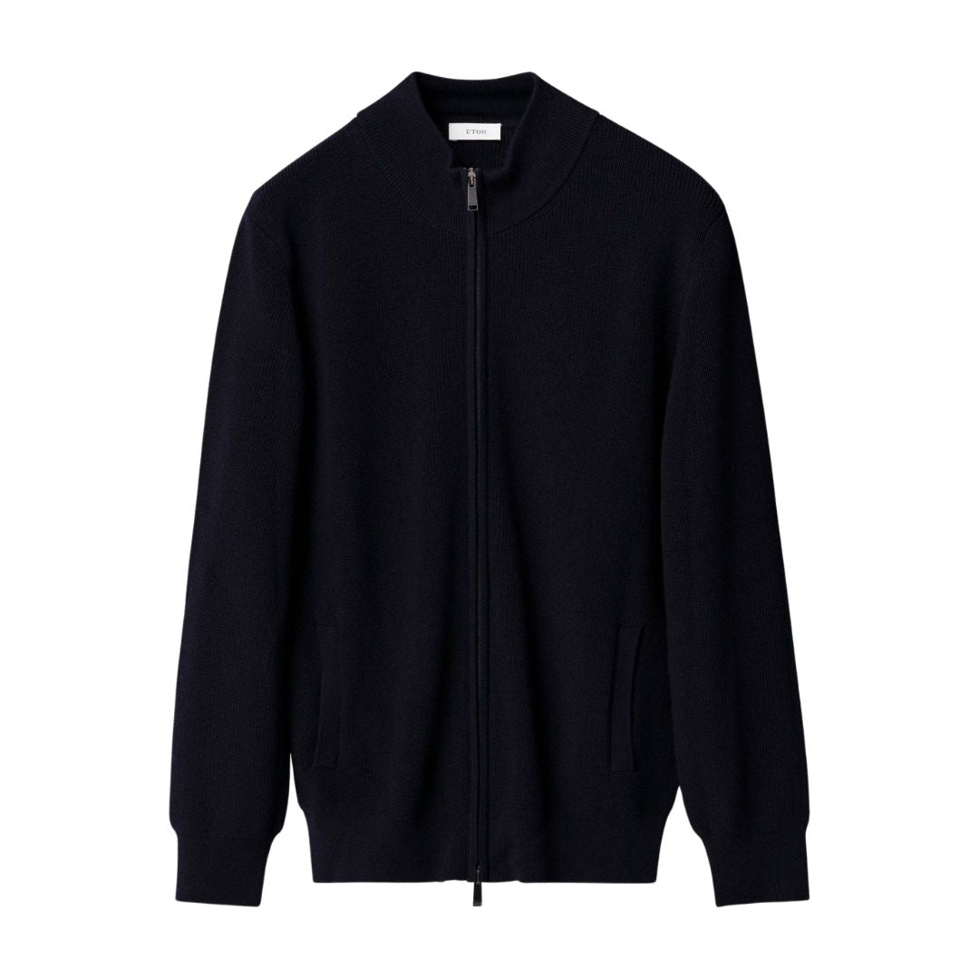 Eton Navy blue Merino Full Zip Knit Cardigan - Navy
