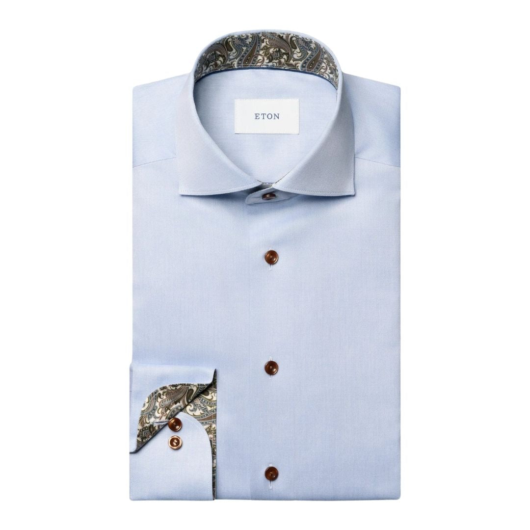 Eton Light blue Paisley Effect Signature Twill Shirt - Blue