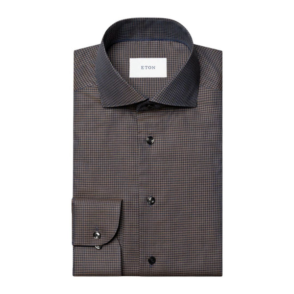 Eton Dark Brown Micro Check Signature Flannel Shirt - Brown