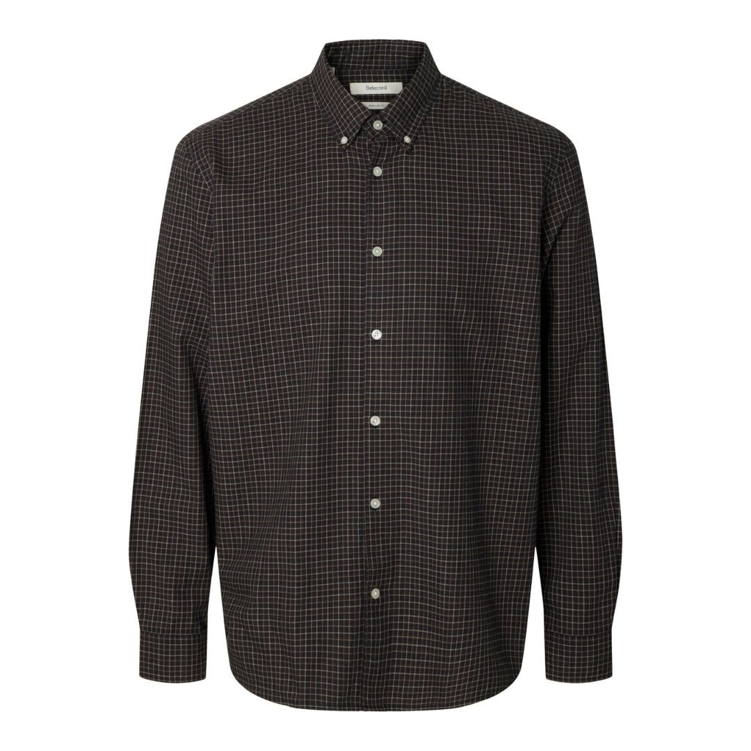 Selected Homme Cole-Jay Reg Melange LS Shirt - Dark Sapphire Multi Blue