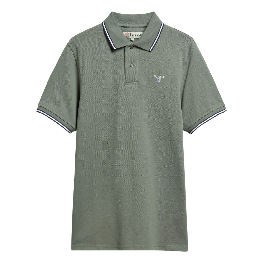 Barbour Fielding Polo with Tipped Collar and Sleeve - Agave Green