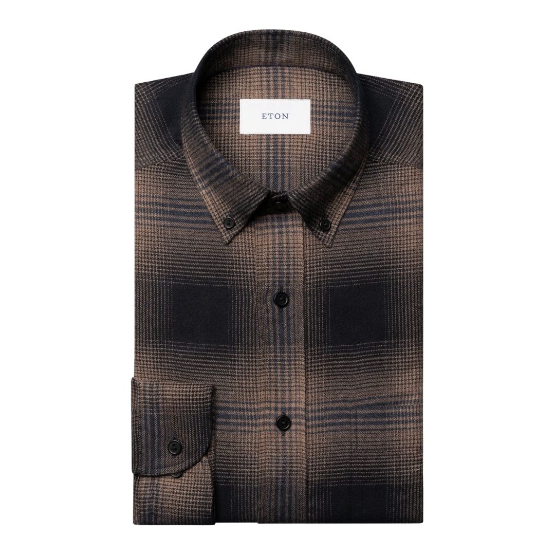 Eton Navy blue Plaid Check Flannel Shirt  - Navy