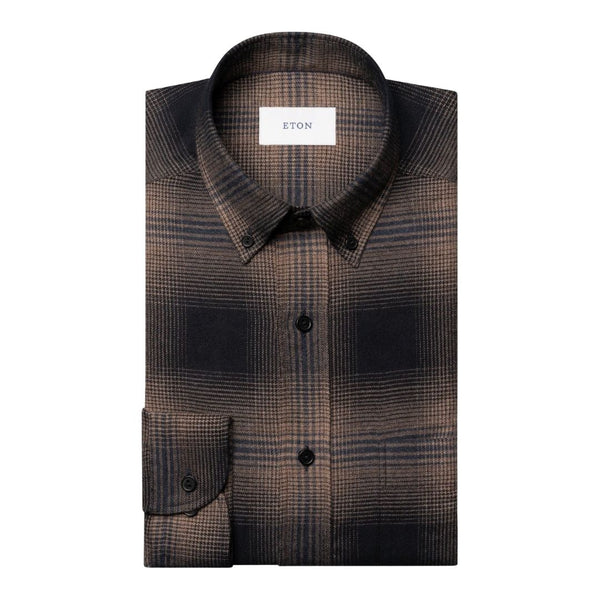 Eton Navy blue Plaid Check Flannel Shirt  - Navy