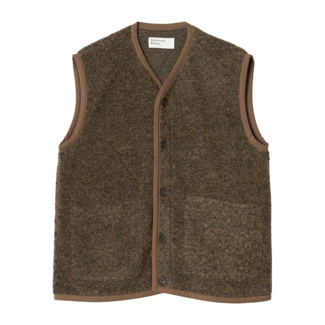 Universal Works Bouclet Fleece Lancaster Gilet - Brown