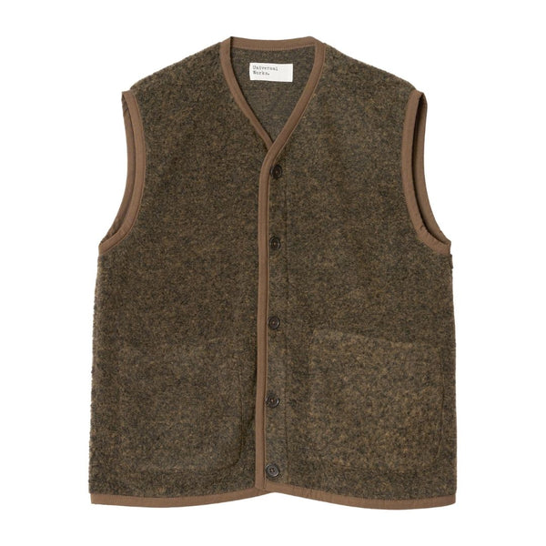 Universal Works Bouclet Fleece Lancaster Gilet - Brown