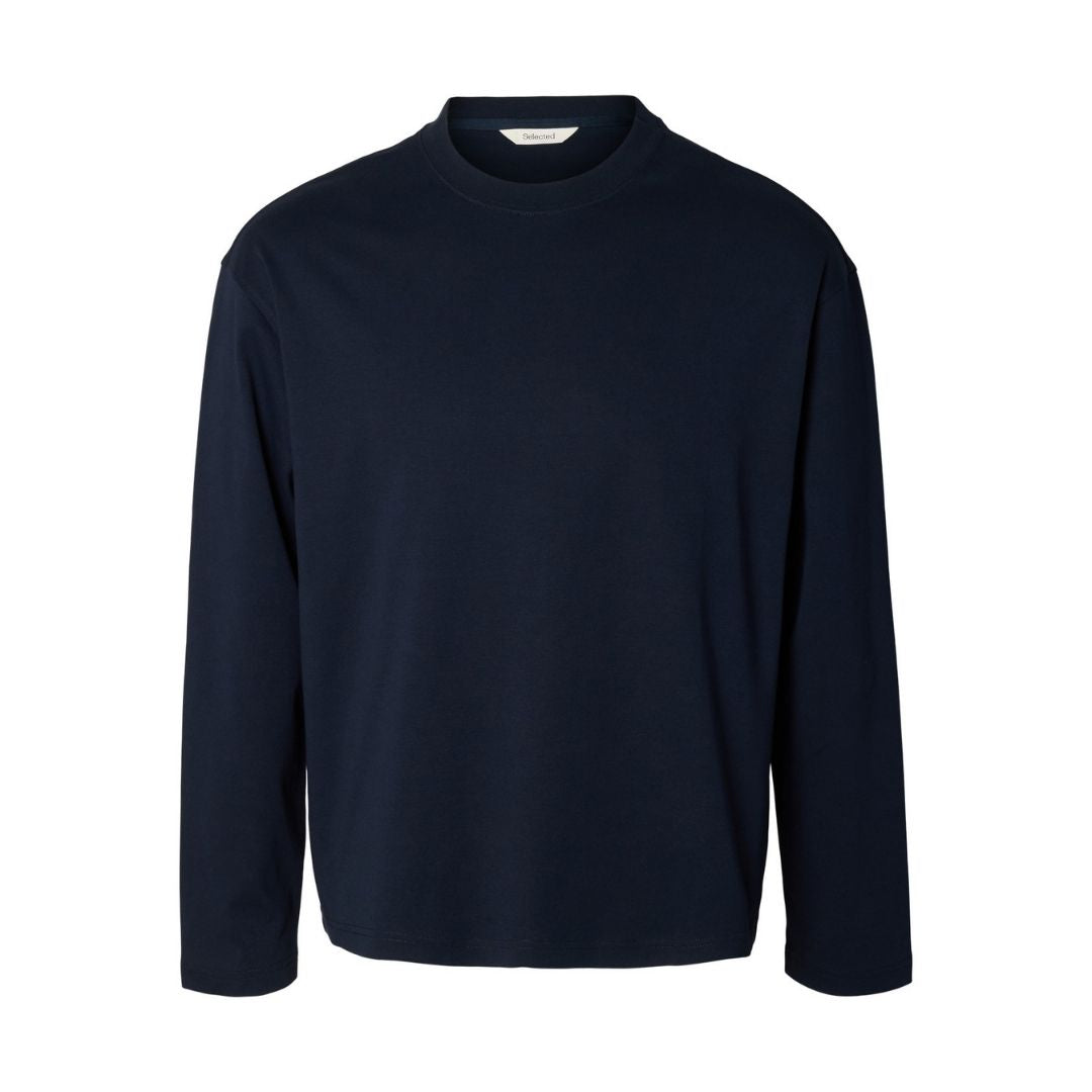 Selected Homme TAJ Heavy LS O-Neck T-Shirt - Sky Captain Blue