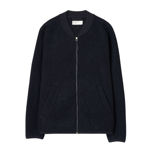 Universal Works Wool Fleece Bomber Zip-Thru -Navy