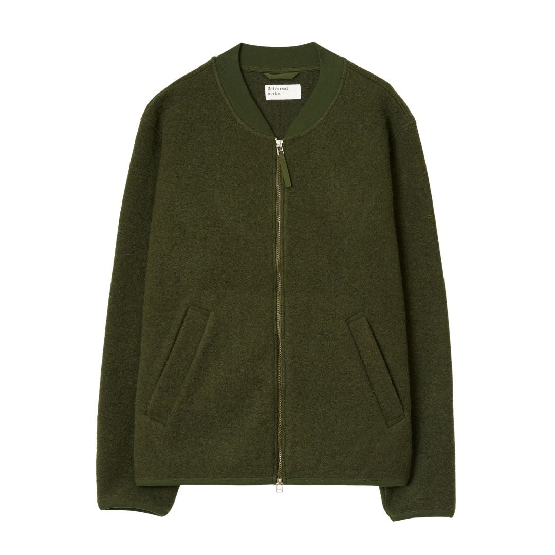 Universal Works Wool Fleece Bomber Zip-Thru - Olive