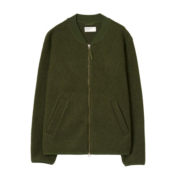 Universal Works Wool Fleece Bomber Zip-Thru - Olive