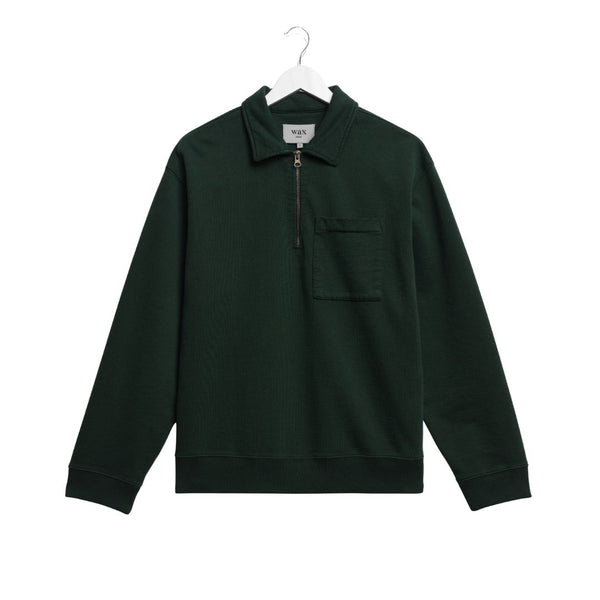 Wax London Reeve Quarter Zip Sweatshirt Dry Cotton Loopback  - Green