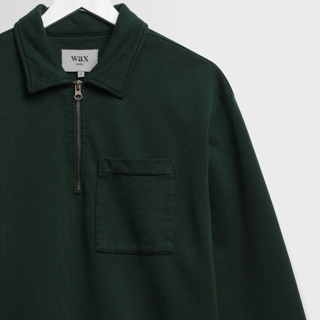 Wax London Reeve Quarter Zip Sweatshirt Dry Cotton Loopback  - Green