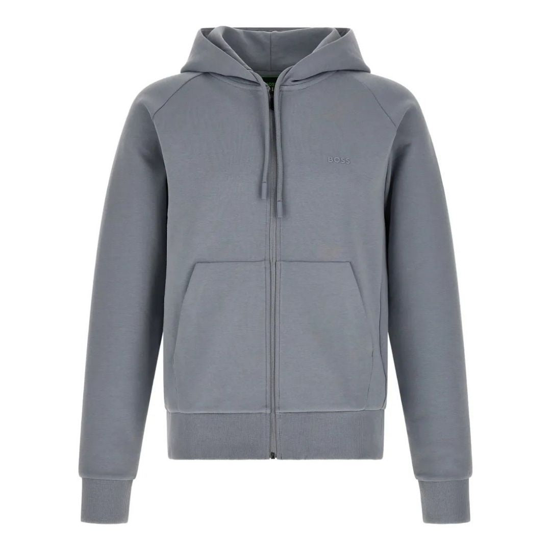Boss Stretch-cotton zip-up hoodie with puff logo - Grey