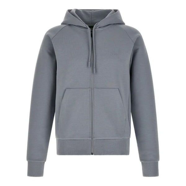 Boss Stretch-cotton zip-up hoodie with puff logo - Grey