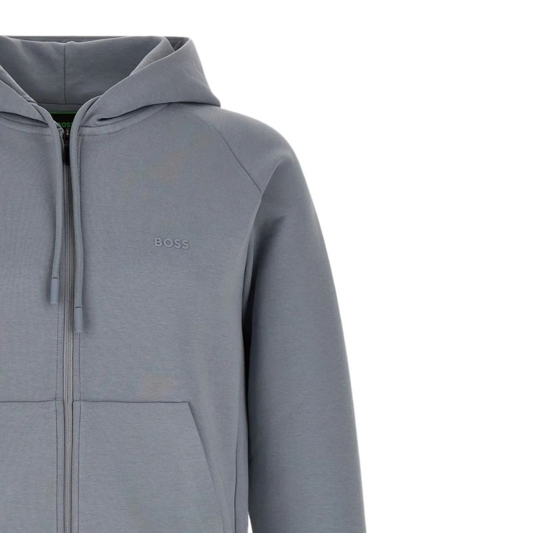 Boss Stretch-cotton zip-up hoodie with puff logo - Grey