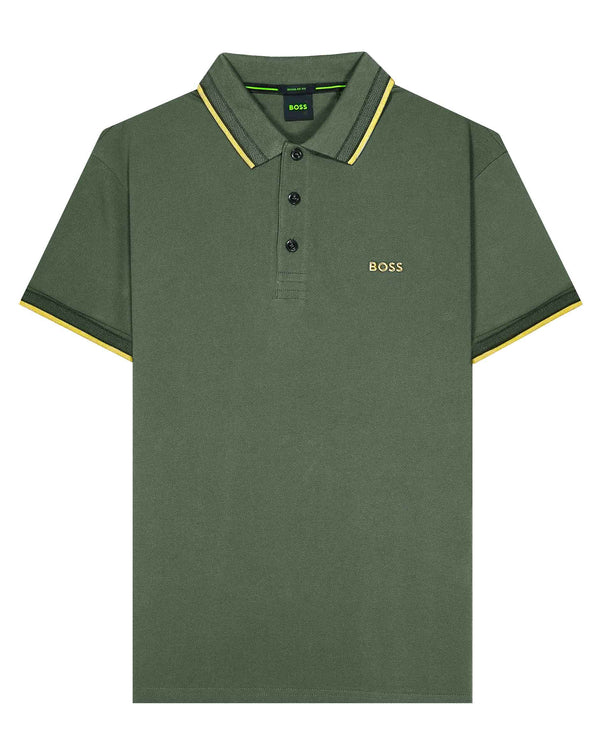 Boss Contrast Logo Cotton Polo Shirt - Green