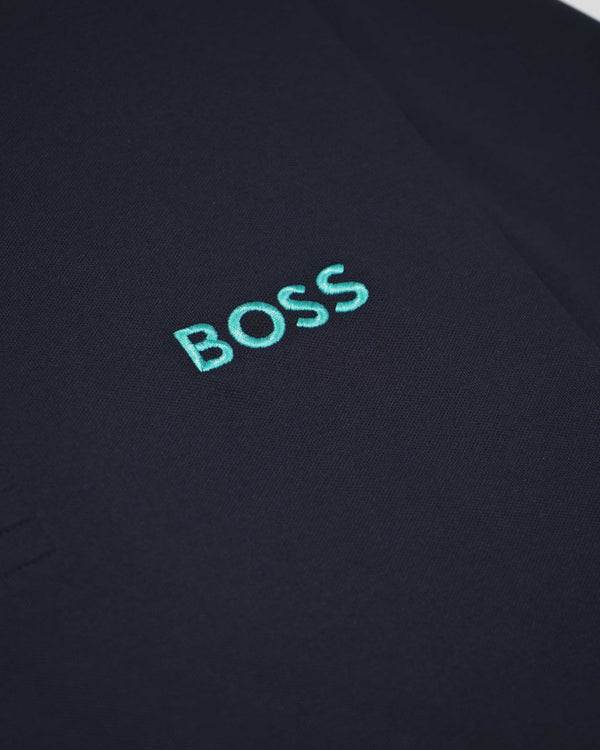Boss Cotton-Blend Polo Shirt with Contrast Logos - Navy