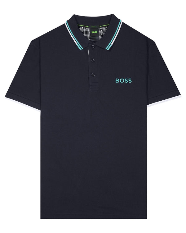 Boss Cotton-Blend Polo Shirt with Contrast Logos - Navy