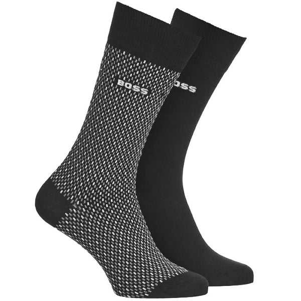 Boss Two-Pack of Regular-Length Socks with Logo Details - Black