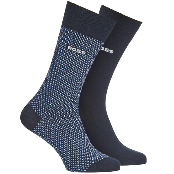 Boss Two-Pack of Regular-Length Socks with Logo Details - Blue