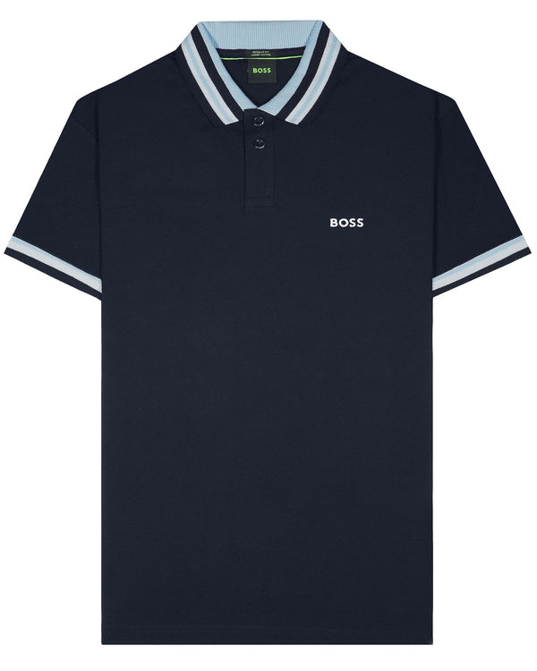 Boss Cotton Piqué Striped Trims Polo Shirt - Navy