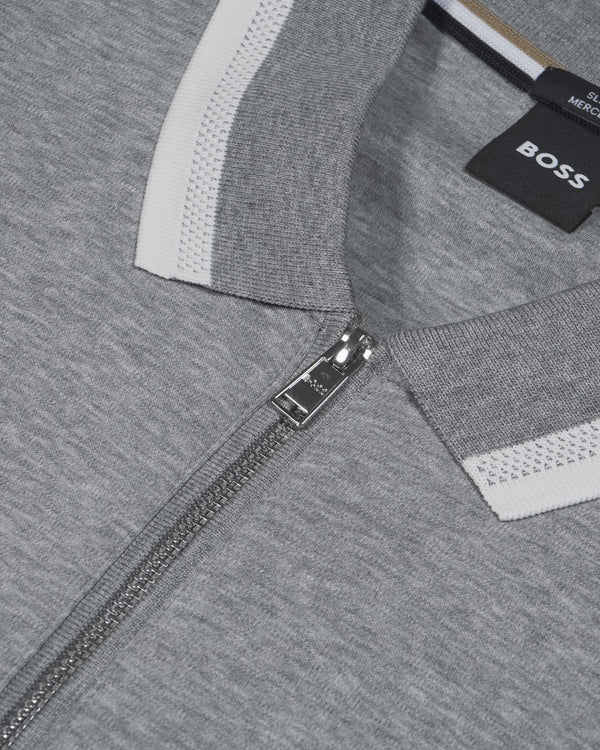 Boss 'Polston' Zip Up Collar Polo Shirt - Grey