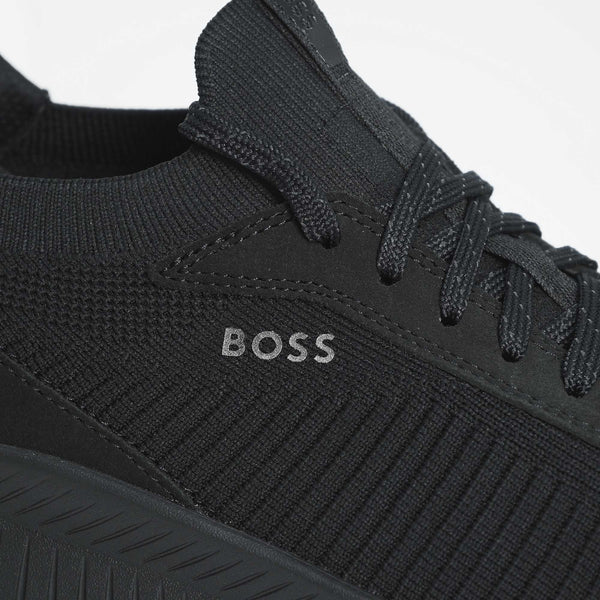 Boss Sock Trainers with Knitted Upper and Fishbone Sole - Black