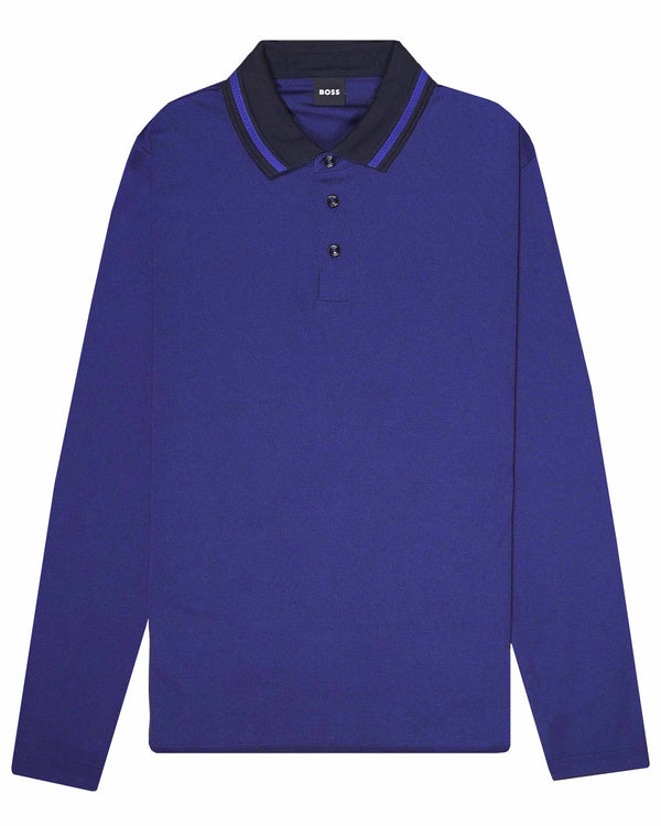 Hugo Boss Long Sleeved 'Pleins' Polo Shirt - Blue