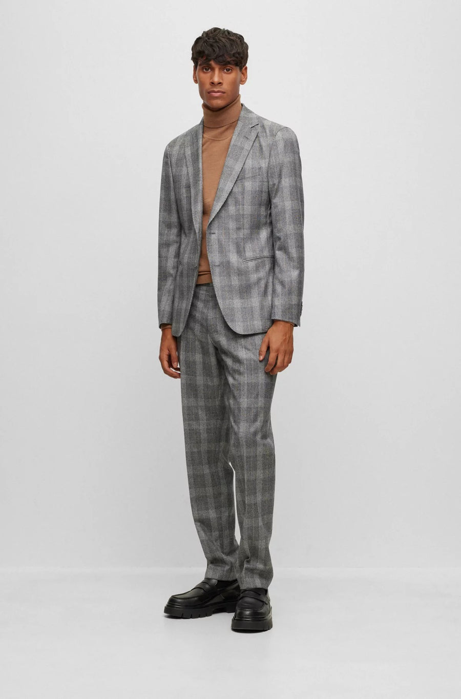 BOSS Checked Virgin Wool Suit – Grey