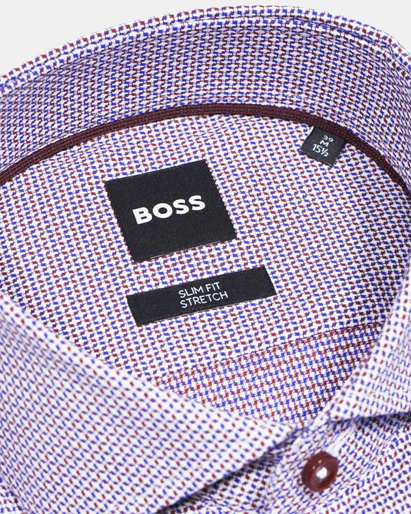 Hugo Boss Slim Fit 'Hank' Shirt in Easy-Iron Structured Stretch Cotton - Purple