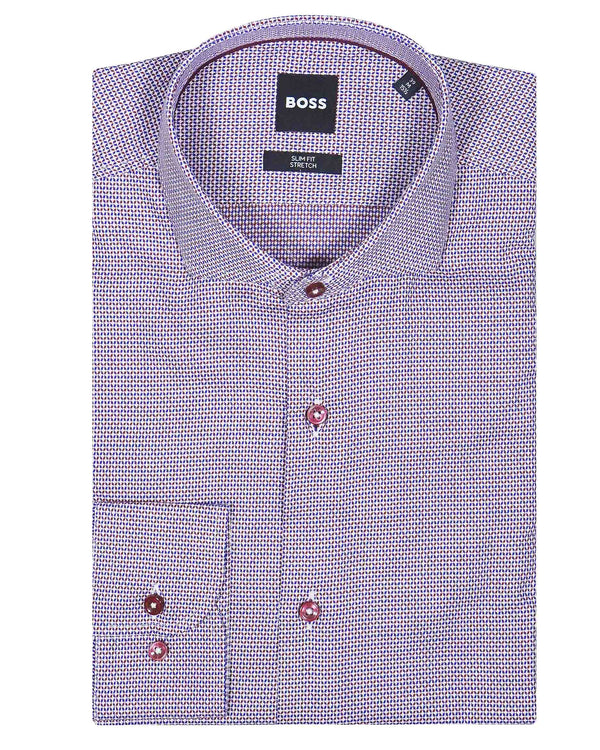 Hugo Boss Slim Fit 'Hank' Shirt in Easy-Iron Structured Stretch Cotton - Purple