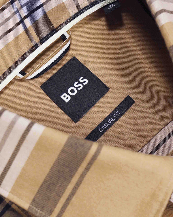 Hugo Boss Casual Fit 'Hal' Checkered Shirt - Beige