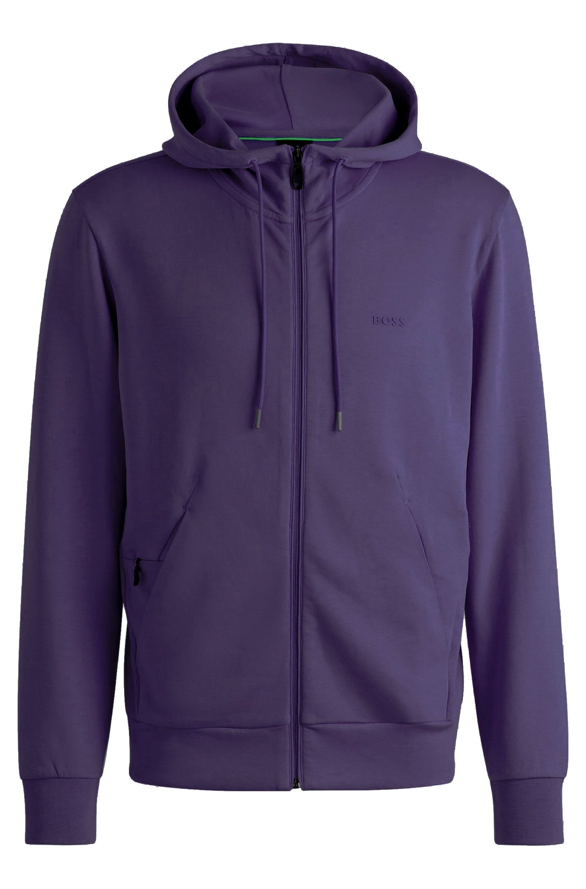 Boss  Stretch-cotton zip-up hoodie with logo print - Purple
