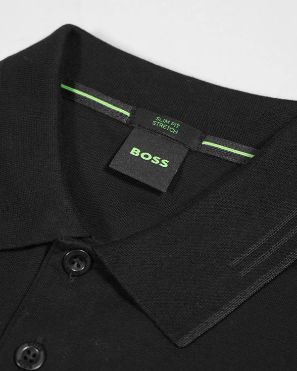Boss Stretch-cotton slim-fit polo shirt with branding - Black