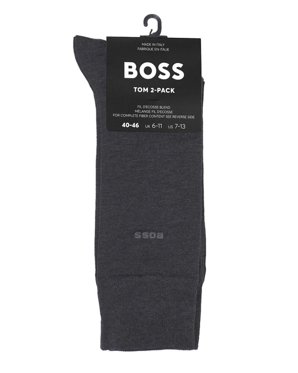 Boss Two-Pack Regular-Length Stretch Cotton Socks - Grey