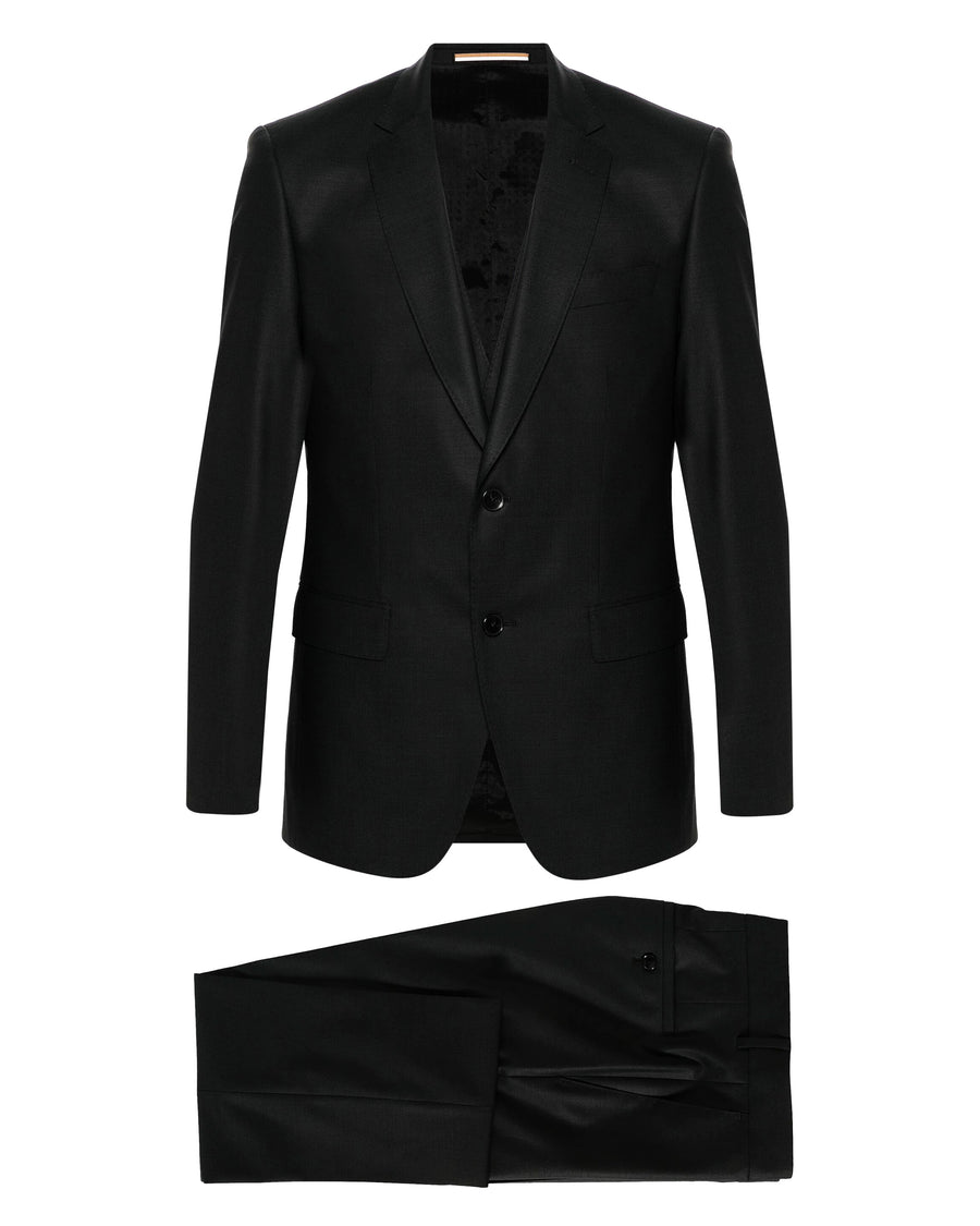 BOSS Single-Breasted Virgin Wool Blend Suit – Black