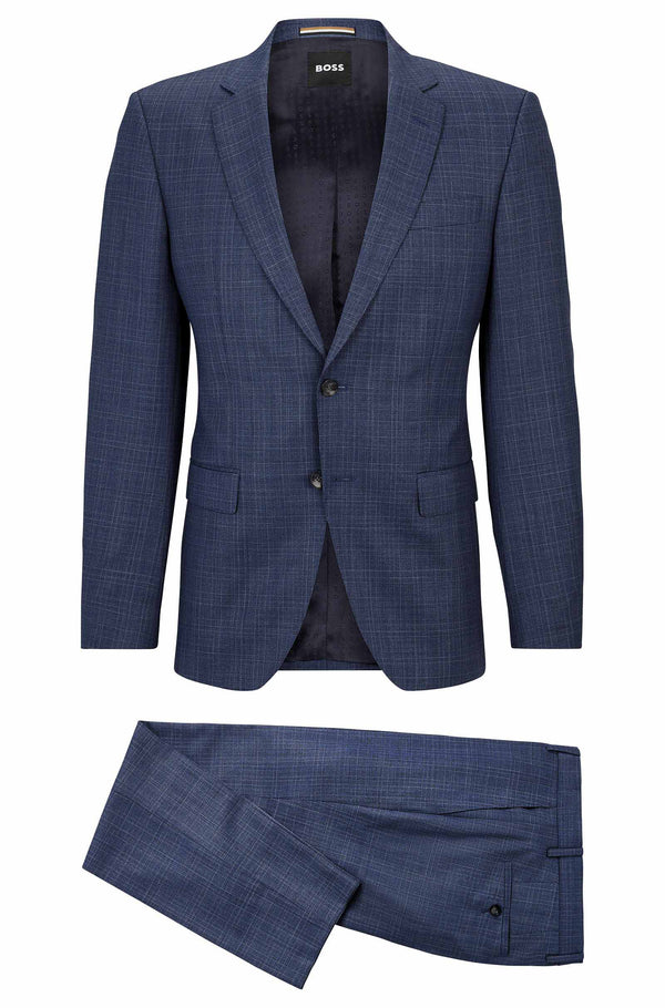 Boss Slim-Fit Suit in Checked Virgin-Wool Serge - Navy Blue