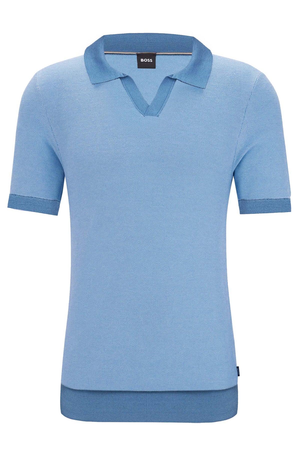 Boss Open Collar Cotton-Blend Polo Sweater - Blue