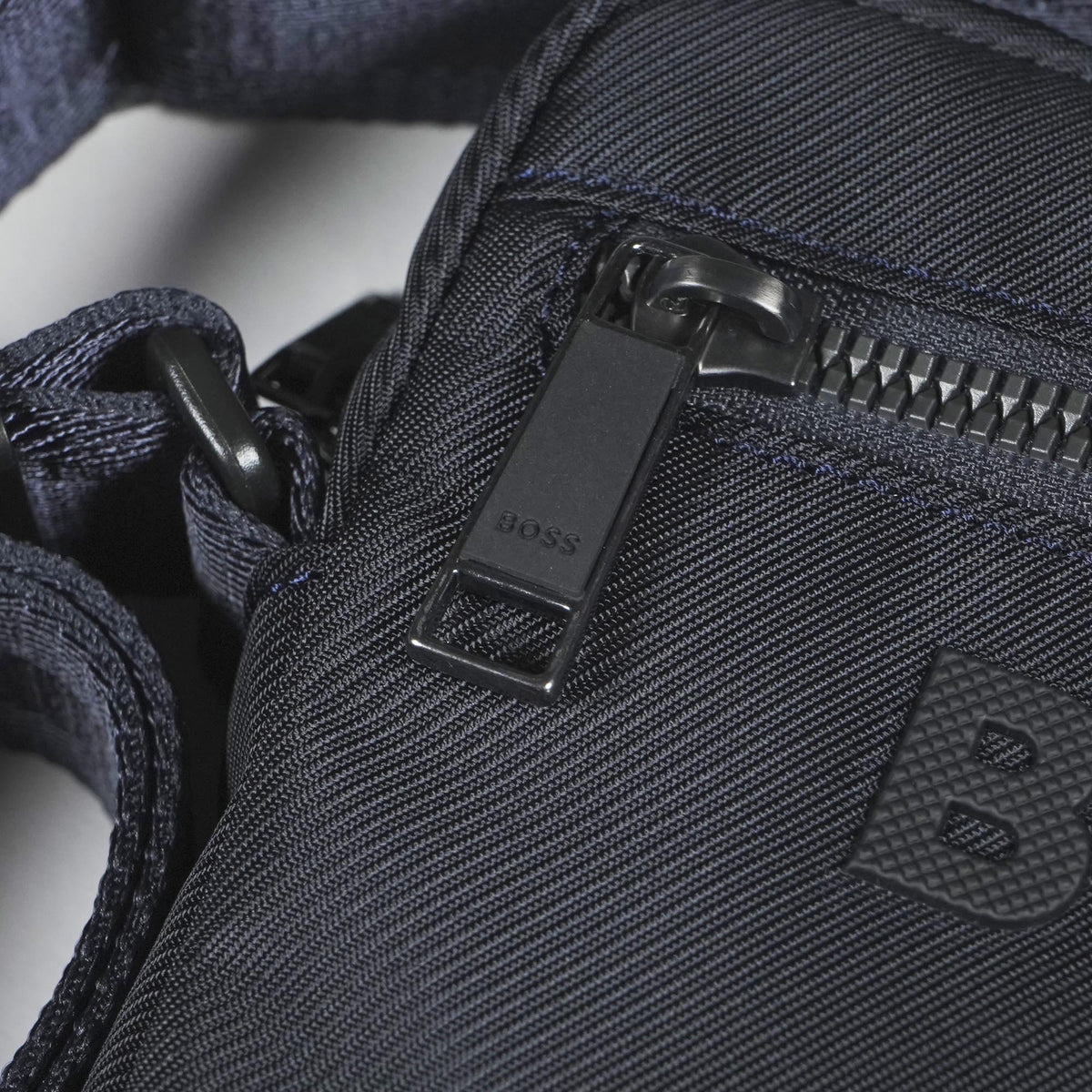 Boss Crossbody Bag with Contrast Logo and Signature-Stripe Strap - Blue