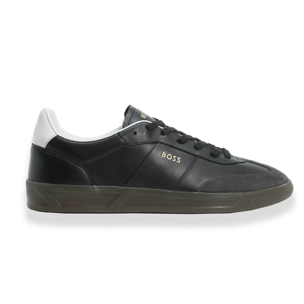 Boss Leather and Suede Trainers with Embossed Logos - Black