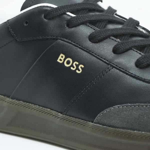 Boss Leather and Suede Trainers with Embossed Logos - Black